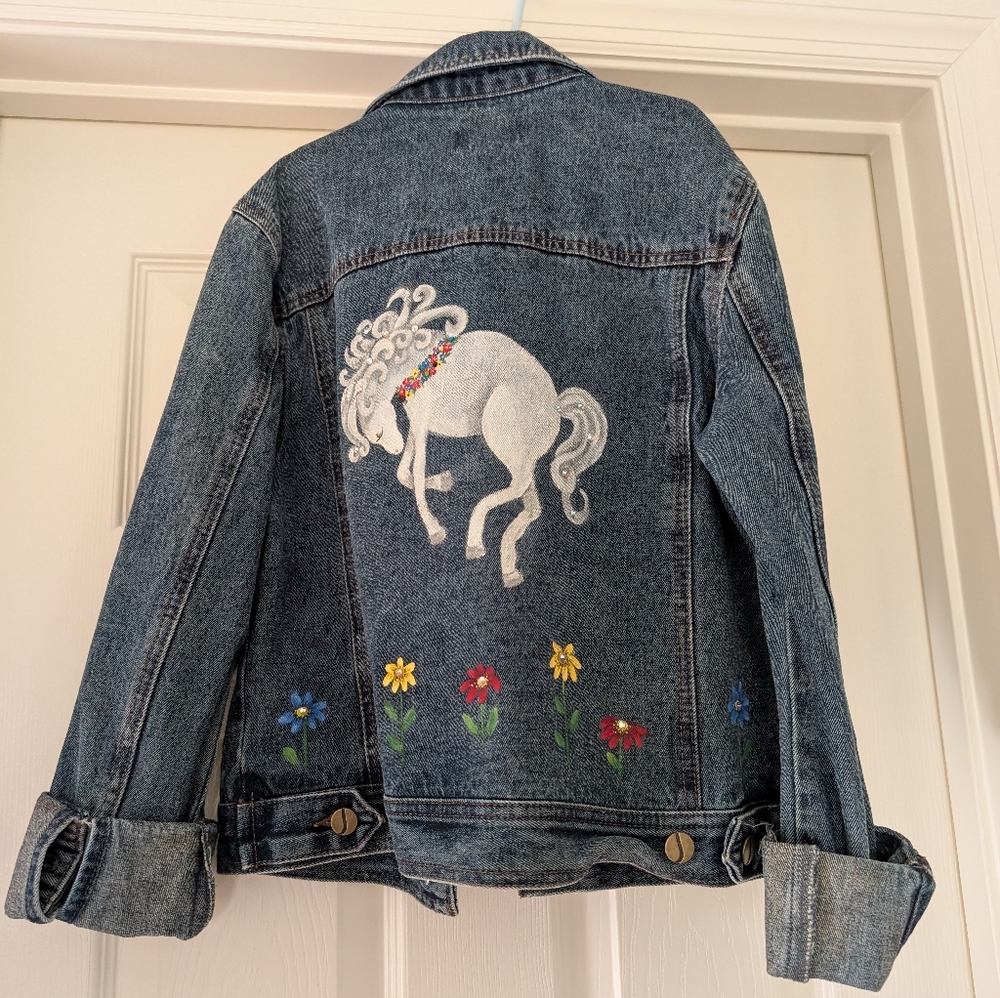 Girls uniform rhinestone denim jacket